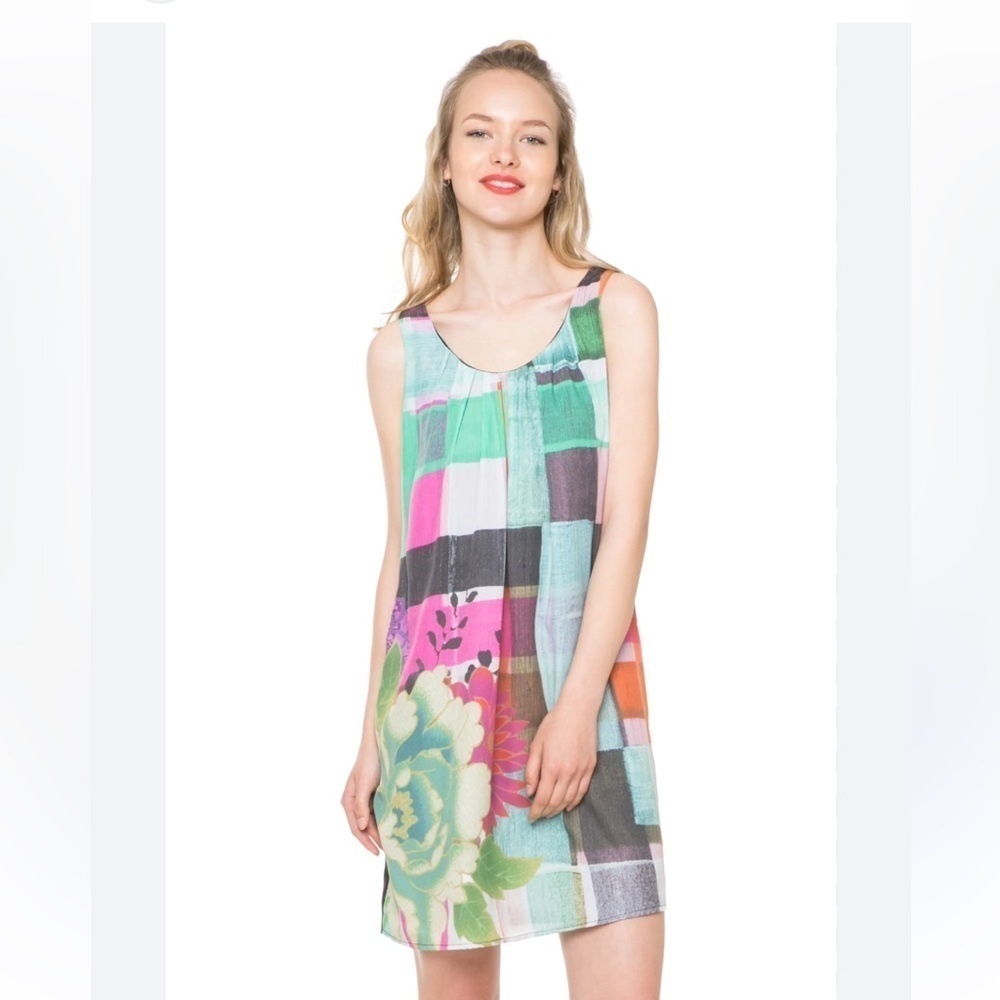 Desigual sleeveless floaty pastel coloured dress in size large (44 EU)